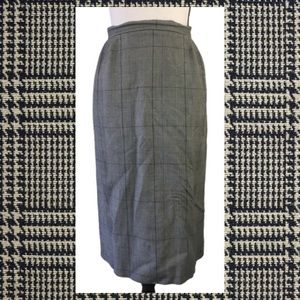 Vintage 80s Glen Plaid Check Black Cream Straight Midi Skirt Classic 16 L